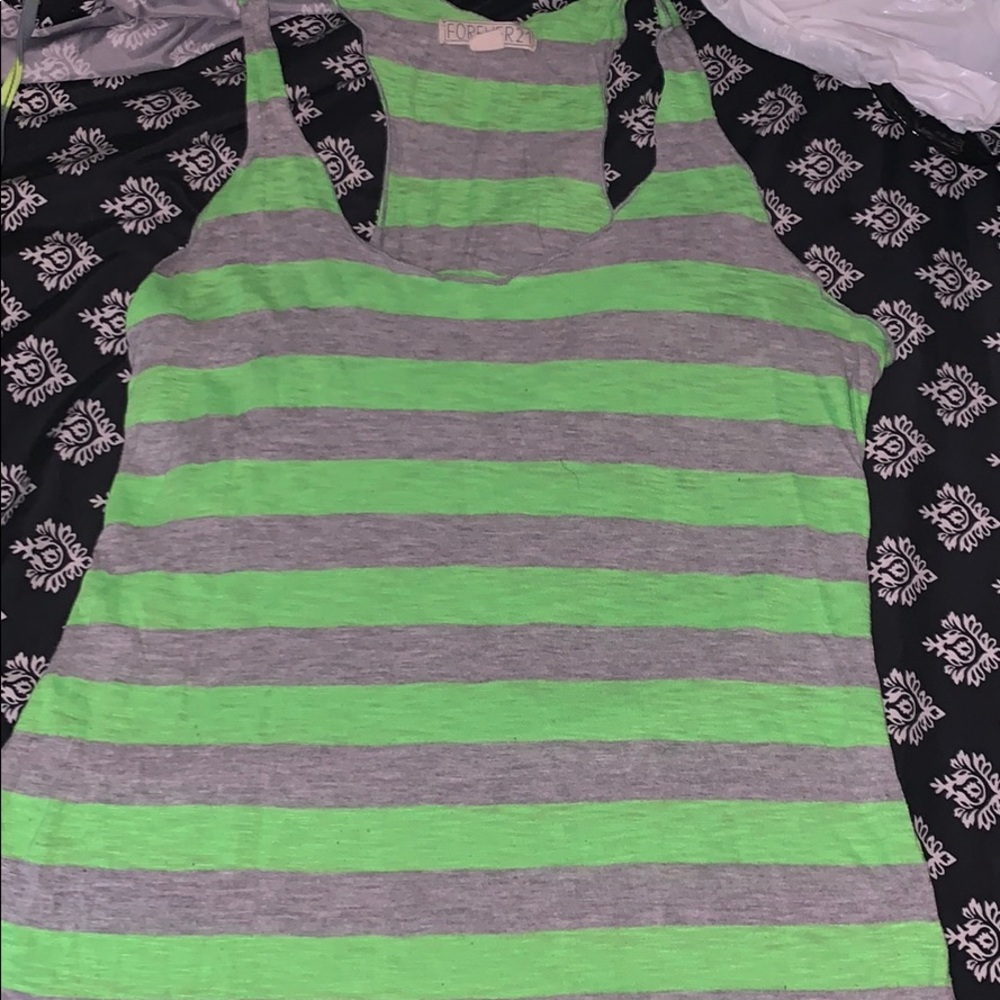 neon green striped forever 21 tank top